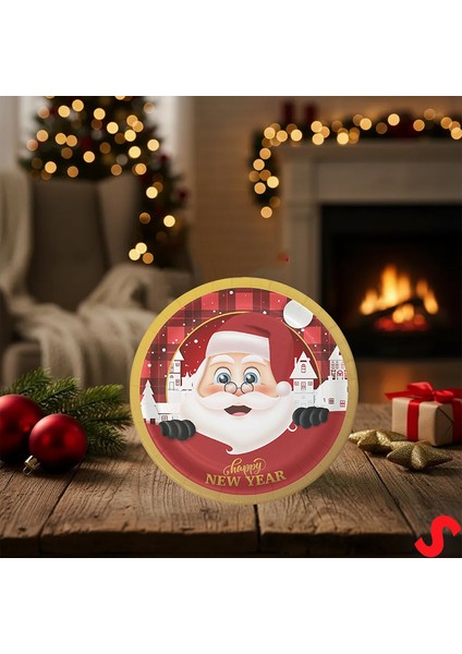 Yılbaşı Noel Baba Karton Tabak - 22CM x 8 Adet modelleri