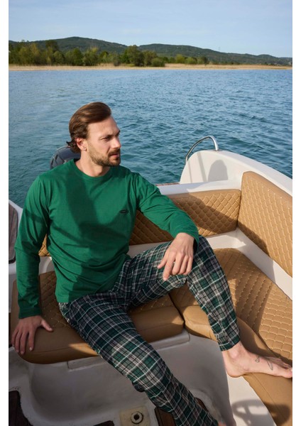 3452 Erkek Jakarlı Uzun Kol Pijama Takım