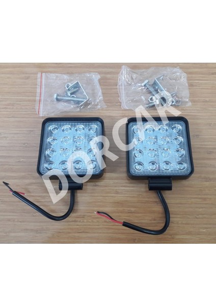 2 Adet Off Road Sis Farı 16 LED Kare Çalışma Lambası