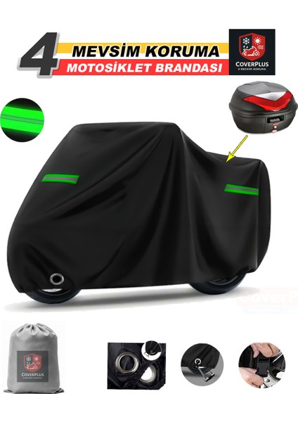 Rks RK125-R Reflektörlü Siyah (Arka Çanta Uyumlu) Motosiklet Brandası,motor Branda Motor Örtüsü (Güvenlik Kilidi ve Bağlantı Tokalı)