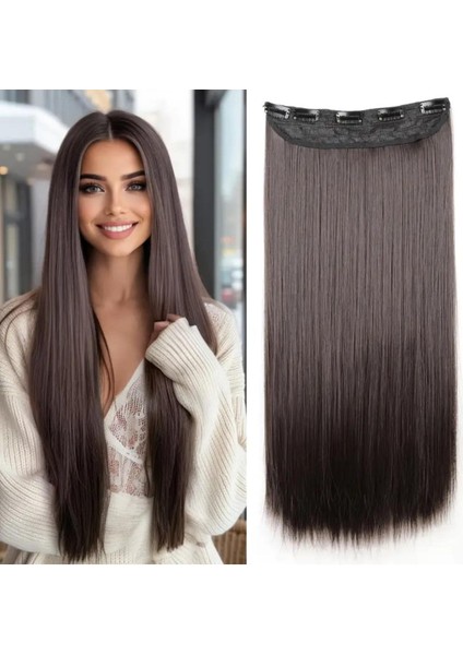 Kestane Kahverengi Yarımay Düz Çıtçıtlı Postiş 60 cm 120GR Isıya Dayanıklı