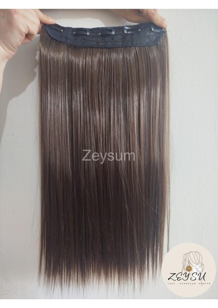 Kestane Kahverengi Yarımay Düz Çıtçıtlı Postiş 60 cm 120GR Isıya Dayanıklı modelleri
