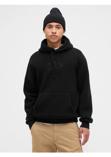 Erkek Siyah Relaxed Gap Logo Sherpa Knit Sweatshirt