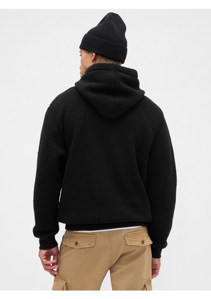 Erkek Siyah Relaxed Gap Logo Sherpa Knit Sweatshirt fırsatları