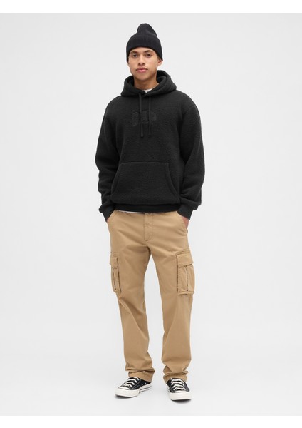 Erkek Siyah Relaxed Gap Logo Sherpa Knit Sweatshirt indirimleri