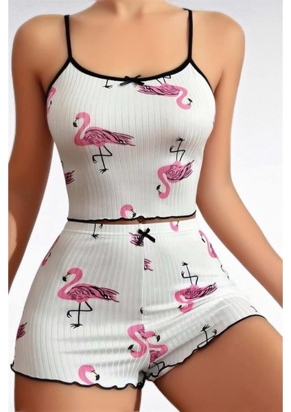 Arias Closet Pamuklu Beyaz Üstüne Pelikan Desen Fitilli Askılı Şortlu Pijama Takımı fiyatları