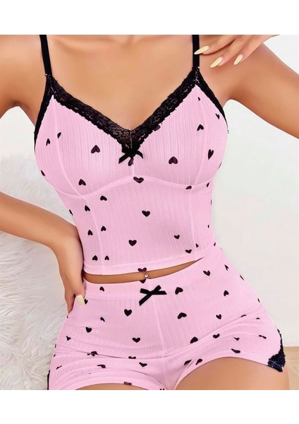 Arias Closet Pembe Kalp Desenli Askılı Şortlu Pijama Takım fiyatları