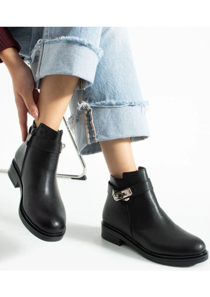 Günlük Kadın Deri Bot Fermuarlı Tokalı Yarım Kaymaz Taban fiyatları