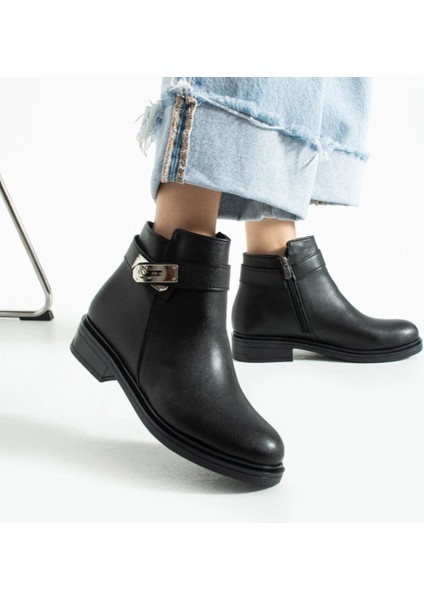 Günlük Kadın Deri Bot Fermuarlı Tokalı Yarım Kaymaz Taban modelleri