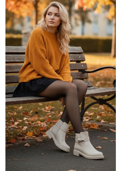 Günlük Kadın Deri Bot Fermuarlı Tokalı Yarım Kaymaz Taban fiyatları