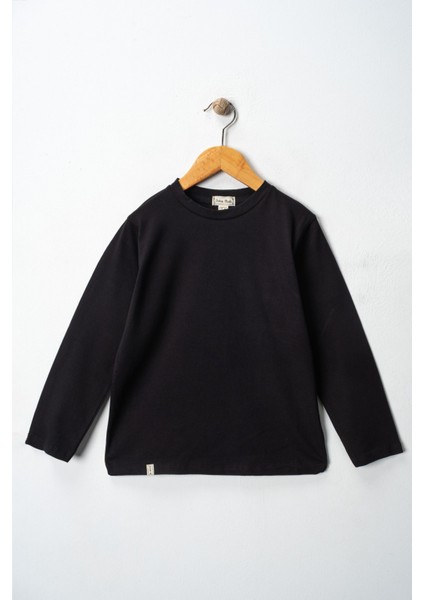 Kız Çocuk Uzun Kollu Bisiklet Yaka Baskısız Tişört Mevsimlik Pamuklu