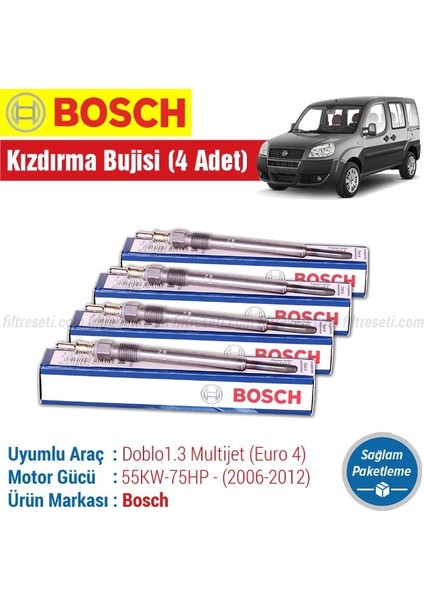 Fiat Doblo 1.3 Multijet Bosch Kızdırma Bujisi 2006-2012 4 Adet