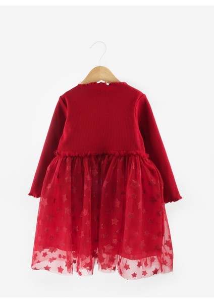 Kırmızı Yıldız Baskılı Tül Etekli Kız Çocuk Elbise - Karen indirimleri