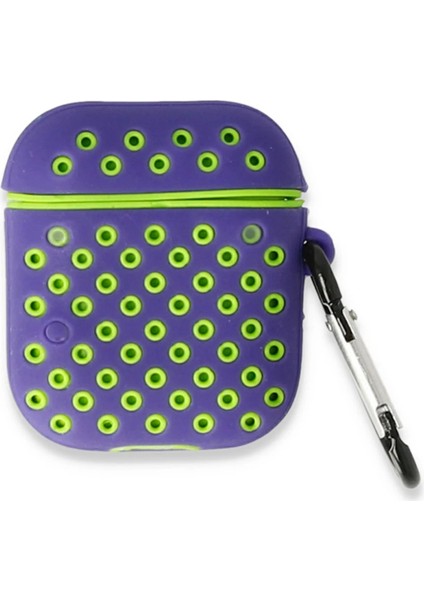 Airpods 2 (2.nesil) Spor Delikli Kılıf - Lila-Yeşil