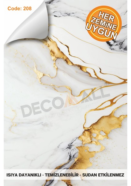 Suya Dayanıklı Mutfak Banyo Zemin Mermer Mobilya Fayans Yapışkanlı Folyo Kaplama Code 208