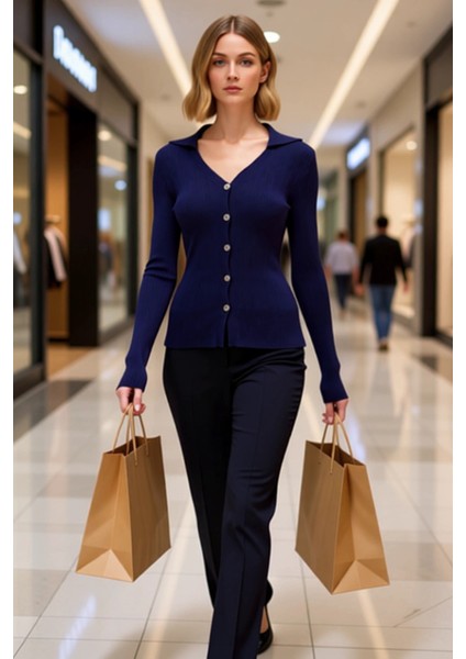 Kadın Polo Yaka Vücuda Oturan Uzun Kollu Fitilli Triko Hırka Günlük Şıklık ve Sunan Tasarım modelleri