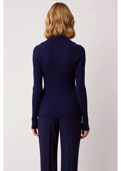 Kadın Polo Yaka Vücuda Oturan Uzun Kollu Fitilli Triko Hırka Günlük Şıklık ve Sunan Tasarım indirimleri