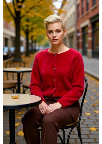 Kadın Yumuşak Dokulu Mücevher Düğmeli Bisiklet Yaka Uzun Kollu Triko Hırka Rahat Şıklık Şık fiyatları