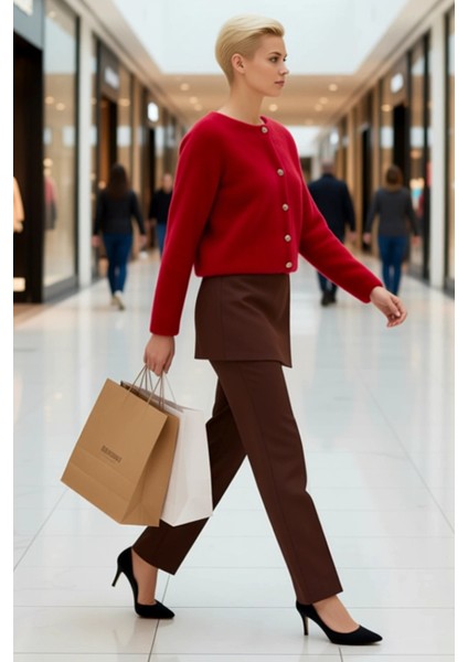 Kadın Yumuşak Dokulu Mücevher Düğmeli Bisiklet Yaka Uzun Kollu Triko Hırka Rahat Şıklık Şık modelleri