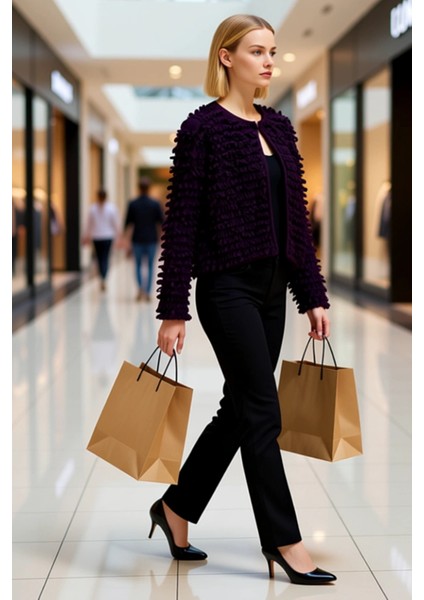 Kadın Dokulu Bisiklet Yaka Regular Kalıp Uzun Kollu Triko Hırka Günlük Şıklık ve Konfor Sunar modelleri