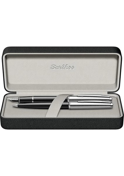 Metropolis 78 Dolma Kalem & Tükenmez Kalem Takımı, Akrilik Gövde, Siyah