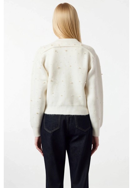 Fermuarlı Taş Detaylı Yumuşak Dokulu Triko Hırka Mont Görünümlü Şık Kadın Üst Giyim Parçası indirimleri