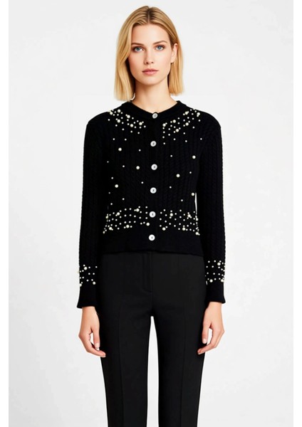 Kadın Incili Örgü Detaylı Crop Kesim Vücudu Saran Yumuşak Dokulu Şık Triko Hırka Ceket Spor fırsatları