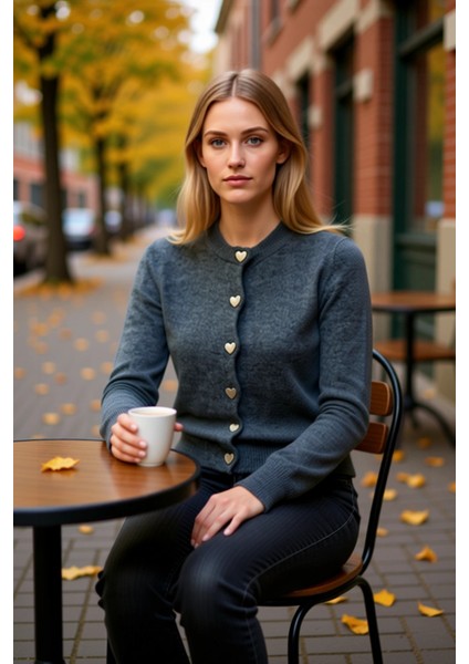 Kadın Yumuşak Dokulu Kalp Düğmeli Triko Hırka Ceket Görünümüyle Şıklık ve Konforu Birleştiriyor fiyatları