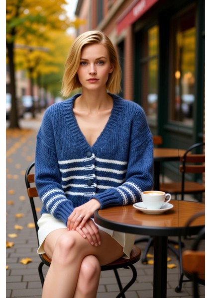 Kadın Oversize V Yaka Çizgili Triko Hırka Rahat Kesimi ve Yumuşak Dokusuyla Günlük Şıklık Şık fiyatları