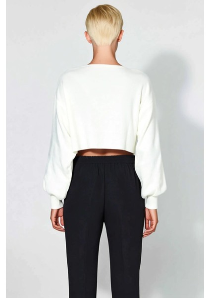 Kadın Crop Triko Hırka Düşük Kol V Yaka Fiyonklu Detaylı Şık Rahat Günlük Giyim Stili Oluşturun indirimleri