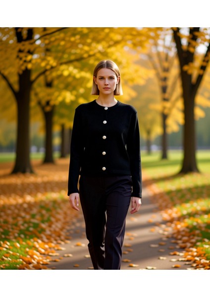 Kadın Basic Ceket Görünümlü Fitilli Triko Hırka Crop Kesim Uzun Kollu Bisiklet Yaka Günlük Şıklık