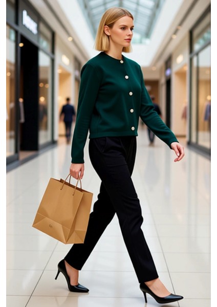 Kadın Basic Ceket Görünümlü Fitilli Triko Hırka Crop Kesim Uzun Kollu Bisiklet Yaka Günlük Şıklık modelleri