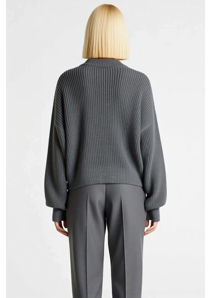 Kadın Antrasit Bomber Yaka Fermuarlı Triko Hırka Fonksiyonel Dayanıklı Kaliteli Konforlu Şık indirimleri