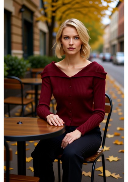 Kadın Devrik Yaka Fitilli Triko Hırka Uzun Kollu Crop Kesim Rahat ve Şık Kombinlerin Vazgeçilmezi fiyatları