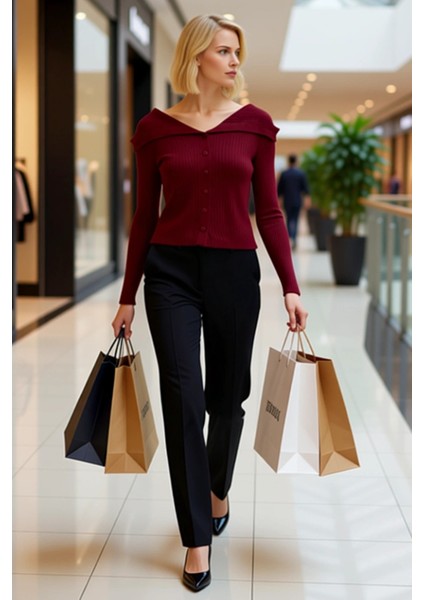 Kadın Devrik Yaka Fitilli Triko Hırka Uzun Kollu Crop Kesim Rahat ve Şık Kombinlerin Vazgeçilmezi modelleri