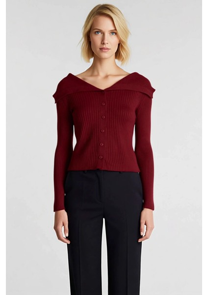 Kadın Devrik Yaka Fitilli Triko Hırka Uzun Kollu Crop Kesim Rahat ve Şık Kombinlerin Vazgeçilmezi fırsatları