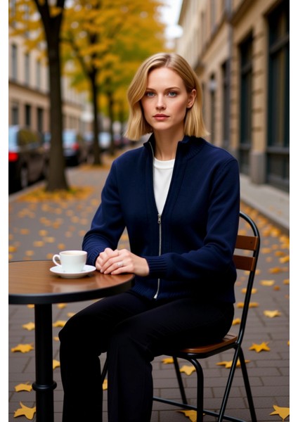 Kadın Fermuarlı Dik Yaka Triko Hırka Yumuşak Dokulu Rahat Kesim Şık Tasarım Fonksiyonel Spor fiyatları