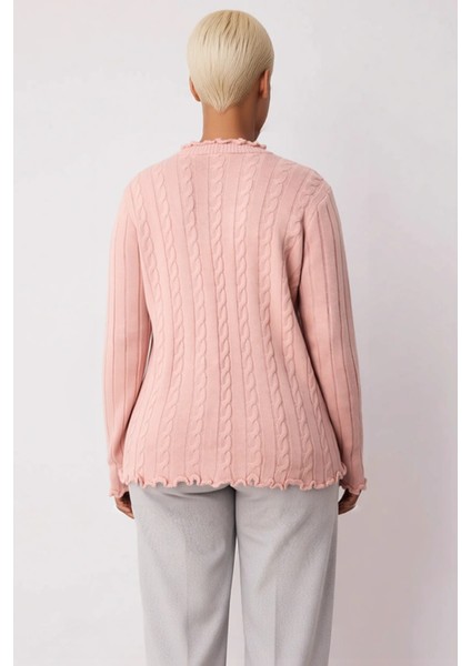 Kadın V Yaka Bağlamalı Saç Örgü Desenli Uzun Kollu Fitted Kalıp Triko Hırka Günlük Şıklık ve indirimleri