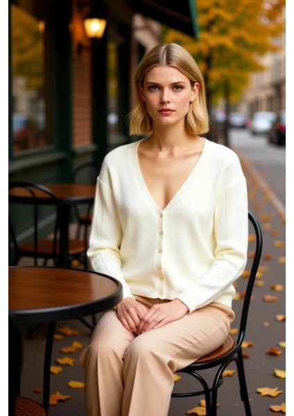 Kadın Yumuşak Dokulu V Yaka Düğmeli Regular Fit Uzun Kollu Triko Hırka Günlük Stilinize Özel fiyatları