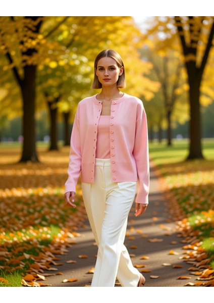 Kadın Premium Iplik Bisiklet Yaka Hırka ve Kare Yaka Bluz Triko Takım Modern Kesim Konforlu Şık