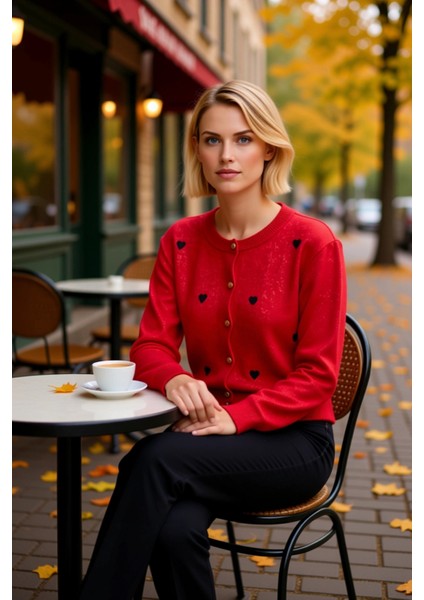 Kadın Yumuşak Dokulu Kalp Desenli Nakış Işlemeli Triko Hırka Günlük Şıklık ve Sunan Tasarım fiyatları