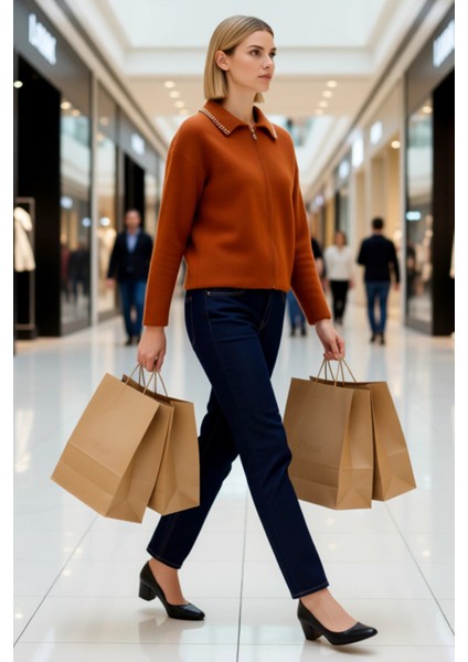 Kadın Giyim Koleksiyonu Incili Polo Yaka Fermuarlı Geniş Kalıp Triko Hırka Sunar Dayanıklı modelleri