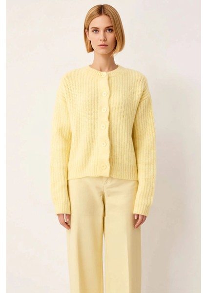 Kadın Yumuşak Dokulu Rahat Kesim Bisiklet Yaka Düz Desen Uzun Kollu Triko Hırka Fonksiyonel fırsatları