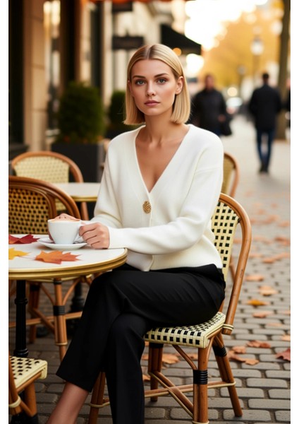 Kadınlara Özel Şık ve Rahat Düğme Detaylı Yumuşak Dokulu V Yaka Triko Hırka Kış Kombinlerinin fiyatları