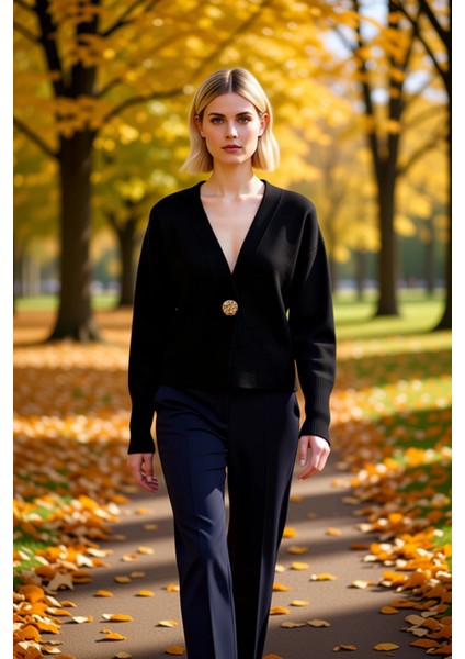 Kadınlara Özel Şık ve Rahat Düğme Detaylı Yumuşak Dokulu V Yaka Triko Hırka Kış Kombinlerinin