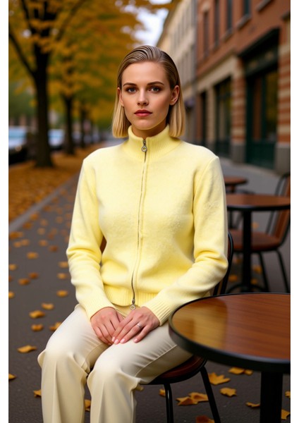 Kadın Fermuarlı Dik Yaka Papatya Detaylı Triko Hırka Günlük Şıklık ve Konfor Sunan Zarif Bir Parça fiyatları