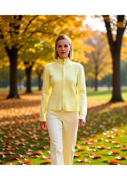 Kadın Fermuarlı Dik Yaka Papatya Detaylı Triko Hırka Günlük Şıklık ve Konfor Sunan Zarif Bir Parça fırsatları