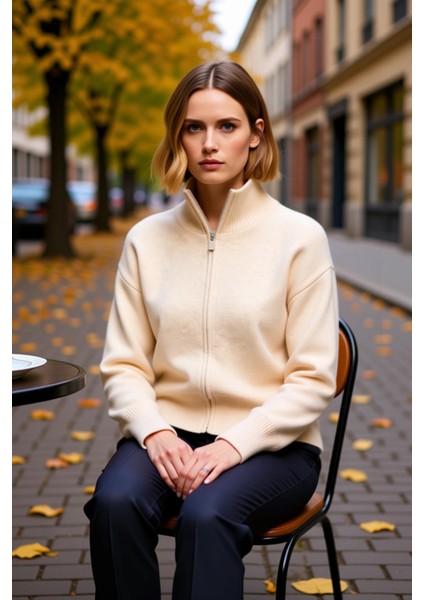 Kadın Yumuşak Dokulu Geniş Kalıp Fermuarlı Triko Hırka Günlük Stilinize Konforlu ve Şık Bir Dokunuş fiyatları