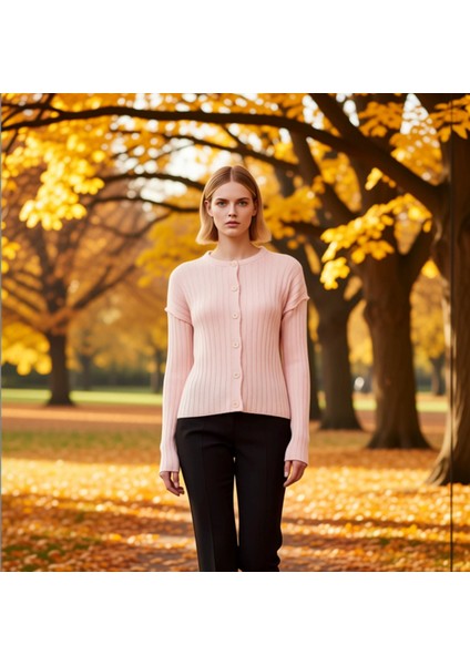 Kadın Fitilli Geniş Kalıp Basic Triko Hırka Rahat ve Şık Görünüm Sunar Günlük Kombinler Spor