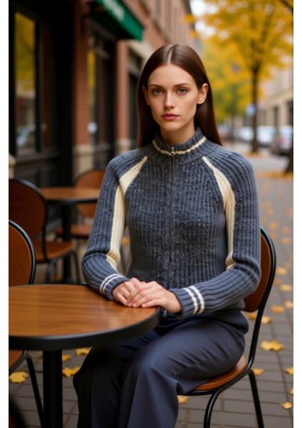 Kadın Renk Bloklu Fermuarlı Triko Hırka Fonksiyonel Dayanıklı Kaliteli Konforlu Estetik Şık fiyatları